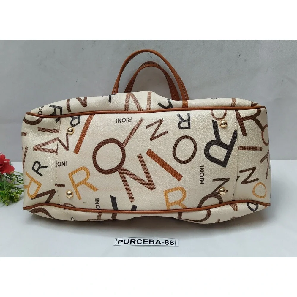 Rioni Kenzie Multicolor Leather Double Handles Turnlock Ruffled Shoulder Satchel